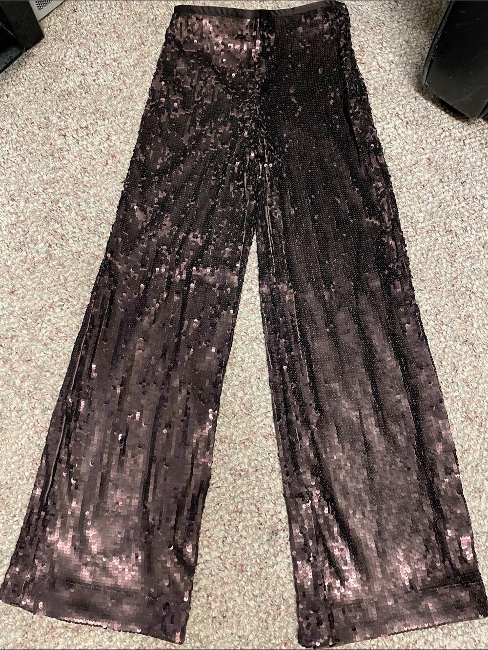 Alice & Olivia for Stacey wide leg sequin chocolate high rise pants